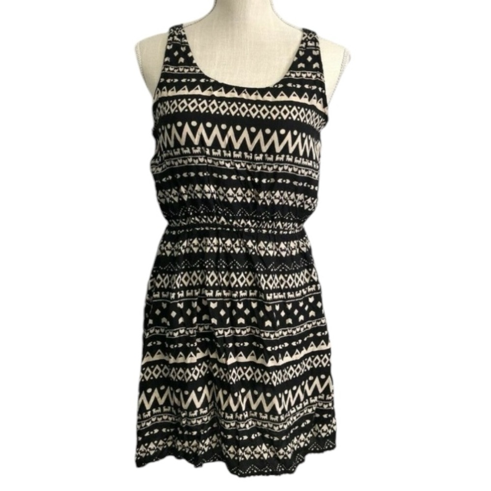 Patrons of Peace Dress Size Medium Short Multi Pattern Sleeveless Cut-out Back